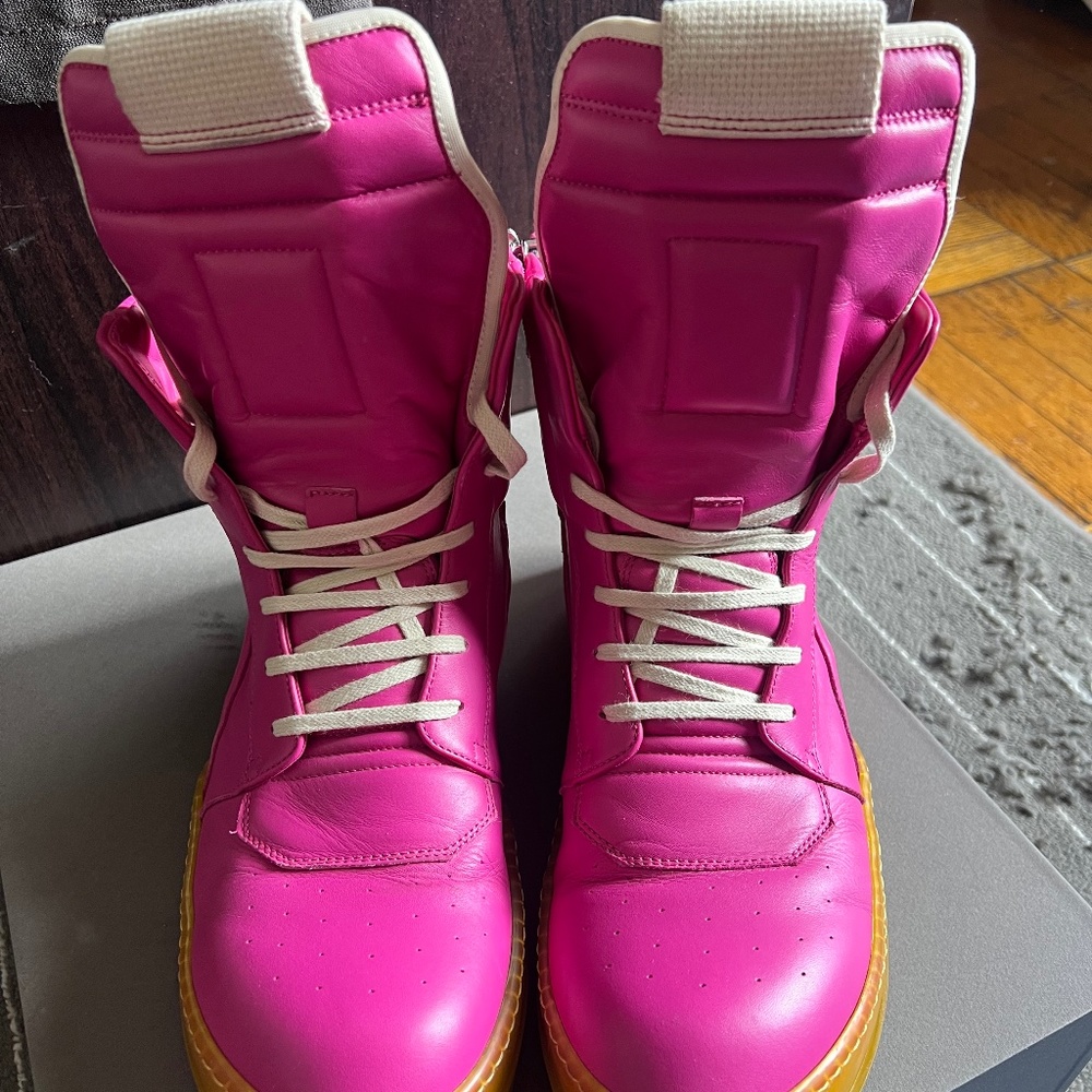 RICK OWENS SS 2023 EDFU FUSCIA/LEMON SOLE GEOBASKET SHOES